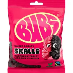 BUBS Raspberry Salty Licorice Mini Skalle 155 g