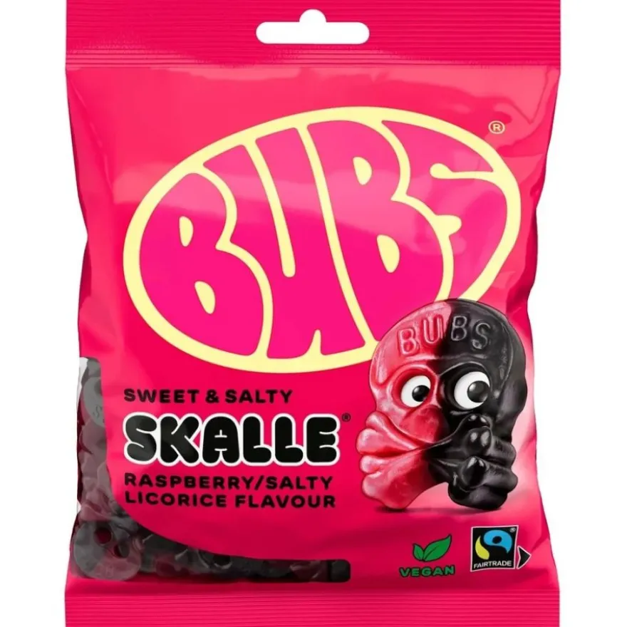 BUBS Raspberry Salty Licorice Mini Skalle 155 g