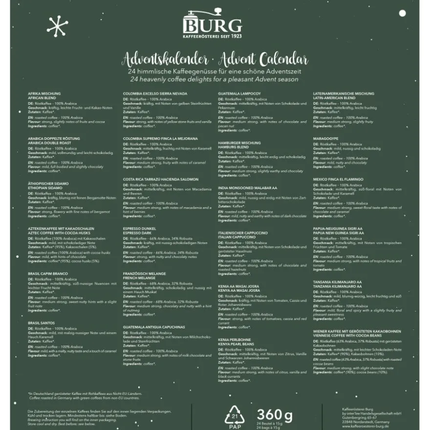 Burg 2026 kahvi-joulukalenteri 24 x 15 g