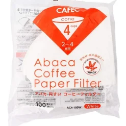 CAFEC Abaca Cone Shaped Coffee Paper Filter suodatinpaperi 4 kuppia, valkoinen 100 kpl