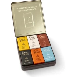 Café-Tasse lajitelma 18 mini-suklaalevyä, metallirasia 162 g