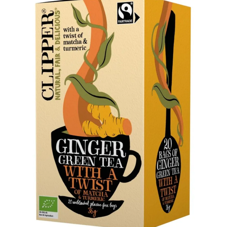 Clipper Organic Ginger Green Tea With A Twist Of Matcha & Turmeric, 20 teepussia