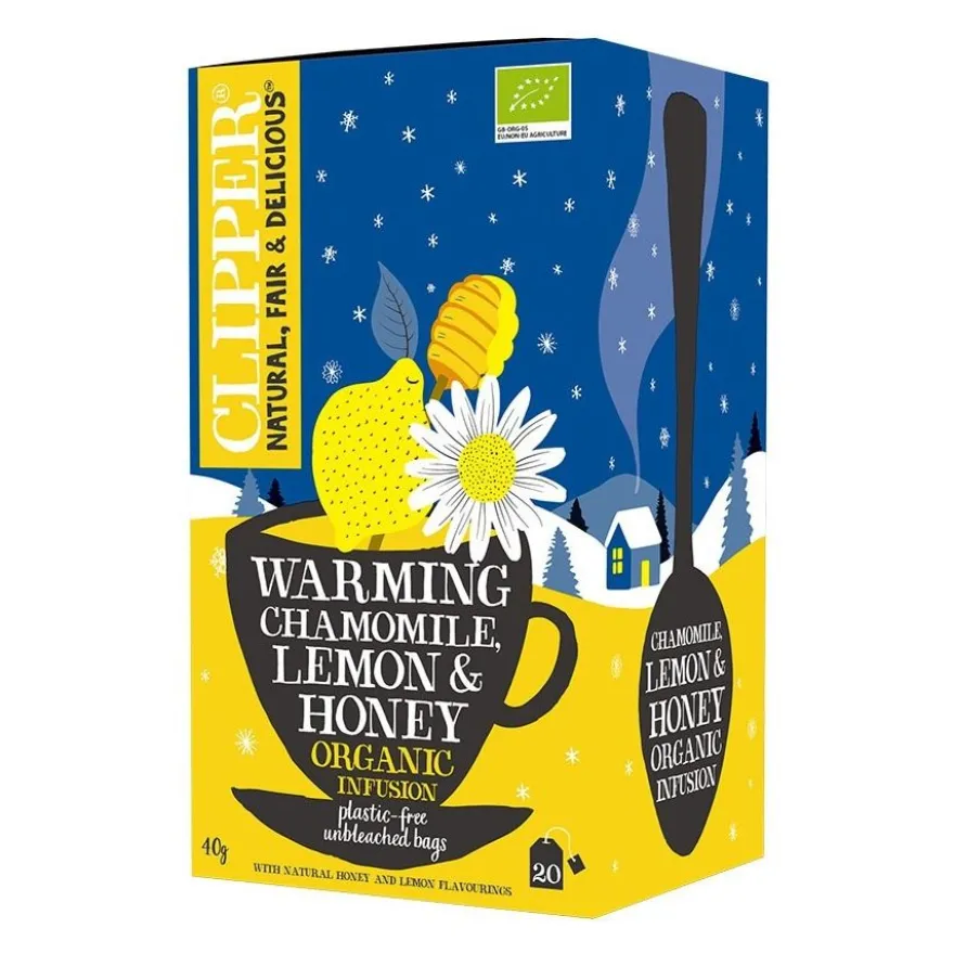 Clipper Organic Warming Chamomile, Lemon & Honey Infusion, 20 teepussia