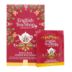 English Tea Shop Organic Black Tea & Ginger With Peach, 20 teepussia