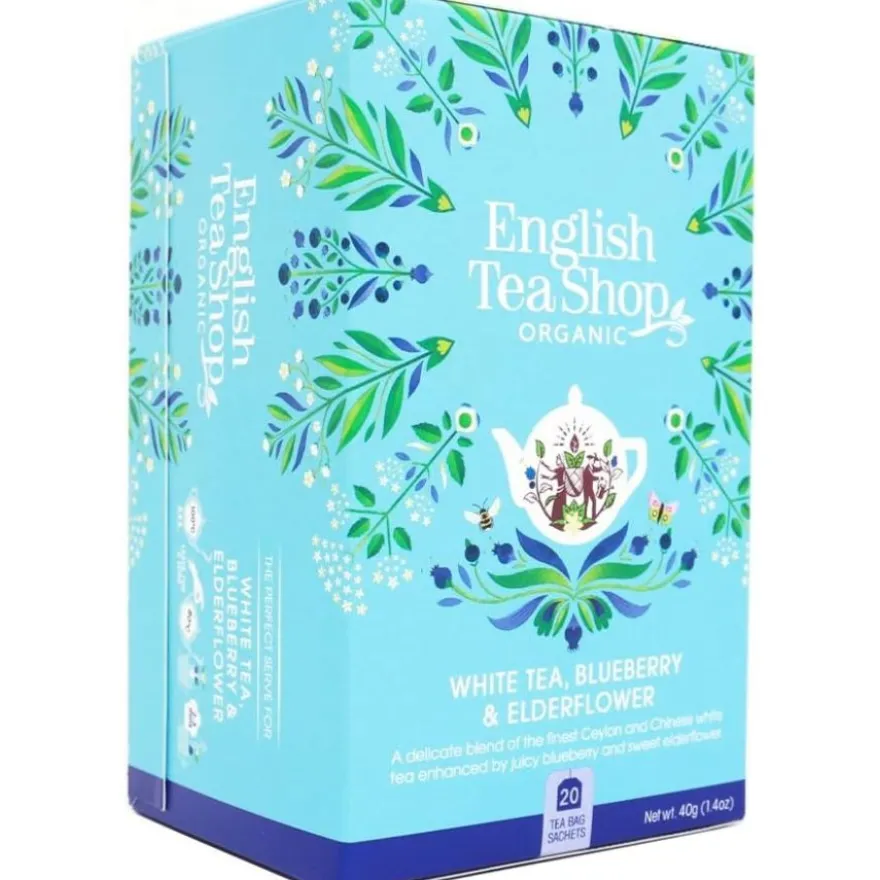 English Tea Shop Organic White Tea Blueberry & Elderflower, 20 teepussia