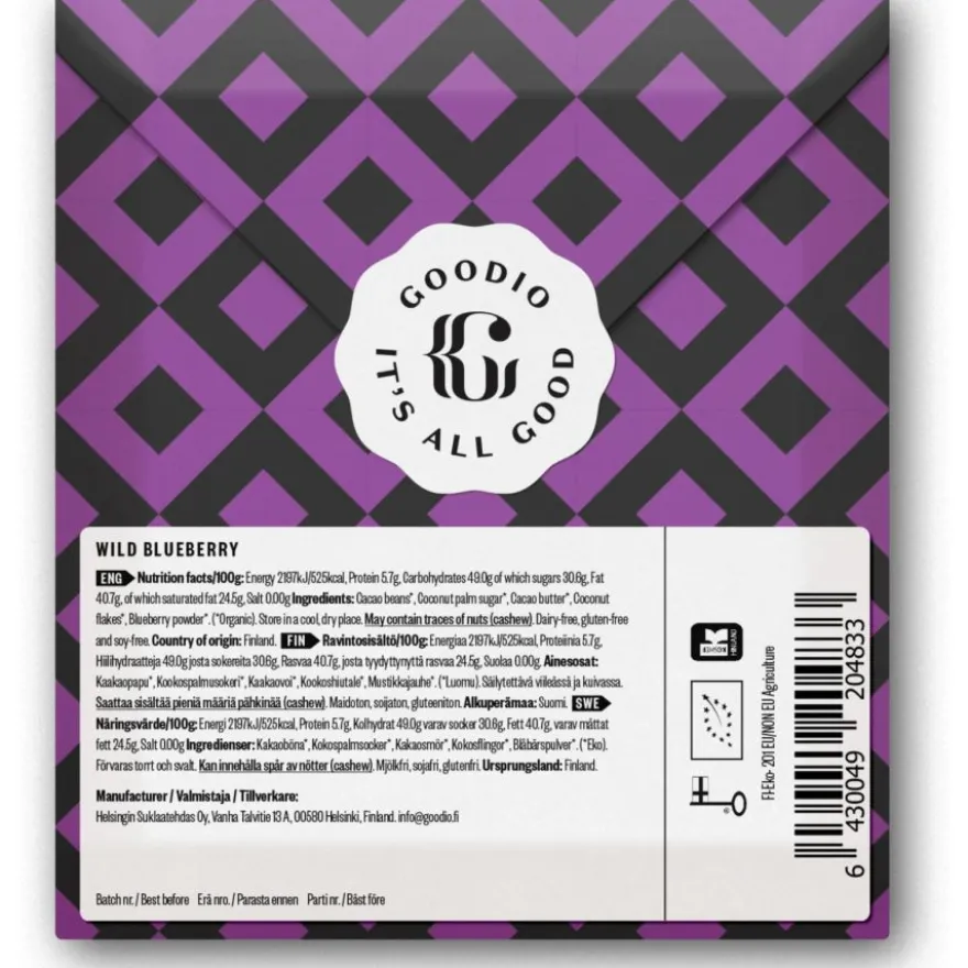 Goodio Wild Blueberry luomu-suklaa 61%, 48 g