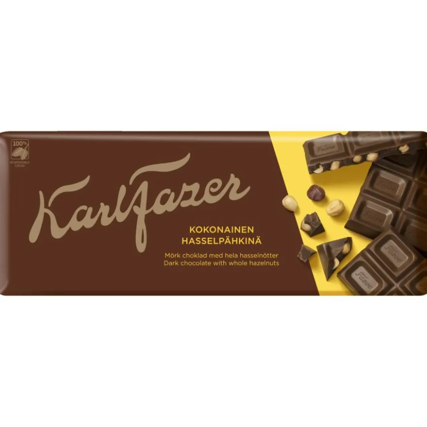 Karl Fazer tumma suklaa & kokonainen hasselpähkinä suklaalevy 200 g