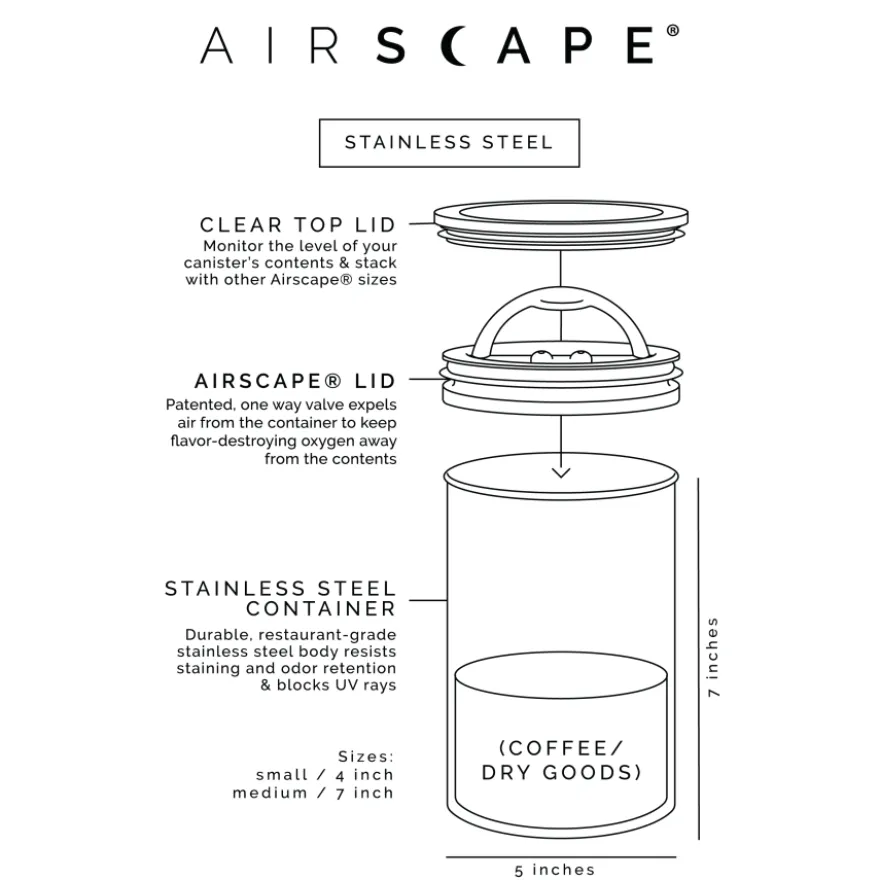 Planetary Design Airscape® Classic Stainless Steel säilytyspurkki, Charcoal